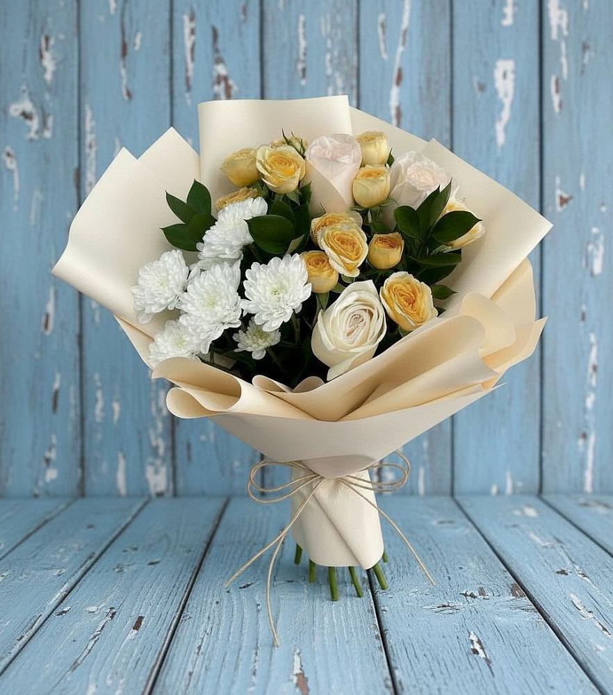 Букет цветов из: Розы и Хризантемы в Новокорсунской