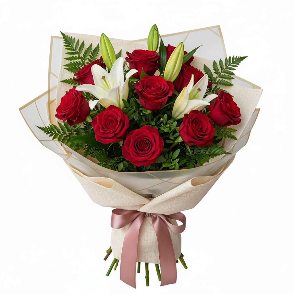 Букет цветов из: Лилии и Розы в Новокорсунской