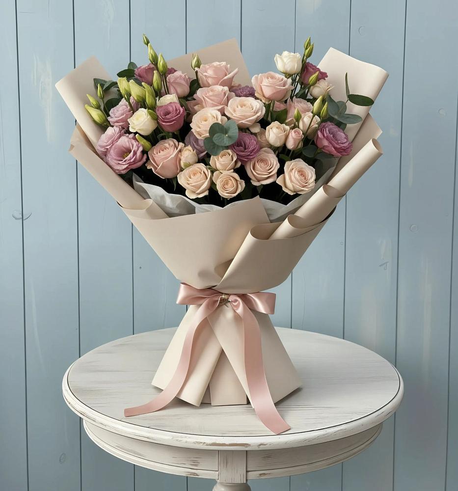 Букет цветов из: Розы и Лизиантусы в Новокорсунской