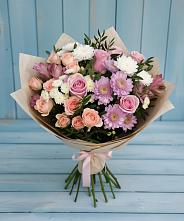 Букет цветов из:  Хризантемы, Розы и Альстромерии в Новокорсунской