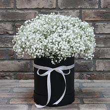 Цветочная композиция из Гипсофила в шляпной коробке в Новокорсунской