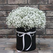 Цветочная композиция из Гипсофила в шляпной коробке в Новокорсунской