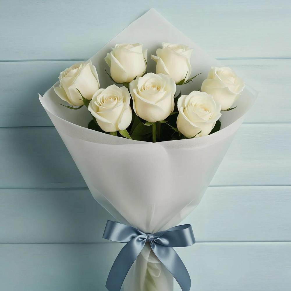 Букет 7 Белых роз Эдлесс Лав в Новокорсунской
